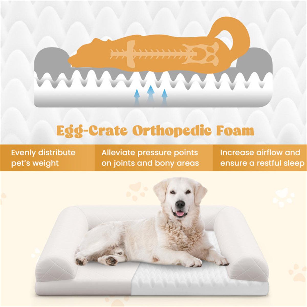 36" Dog Bed,Egg-Foam Dog Crate Bed with 3-Side Bolster and Removable Washable Bed Cover,Beige