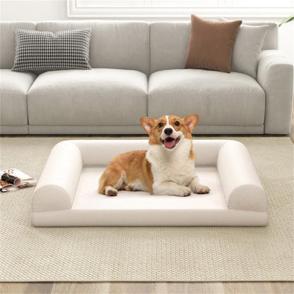 36" Dog Bed,Egg-Foam Dog Crate Bed with 3-Side Bolster and Removable Washable Bed Cover,Beige