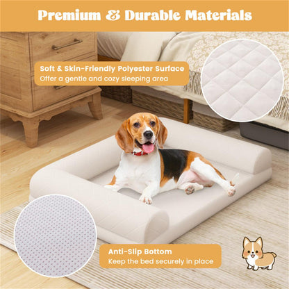 36" Dog Bed,Egg-Foam Dog Crate Bed with 3-Side Bolster and Removable Washable Bed Cover,Beige