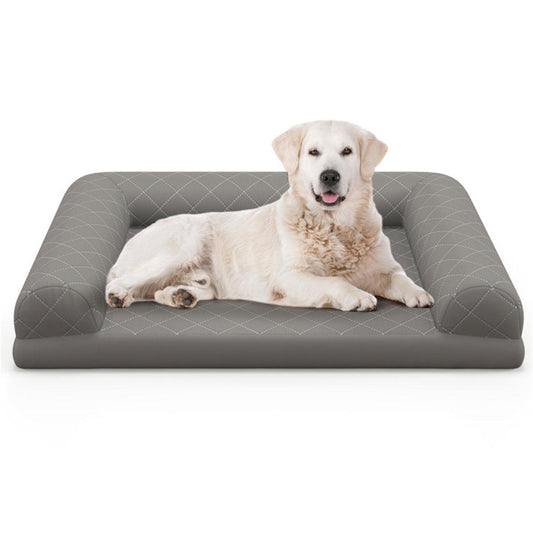 36" Dog Bed,Egg-Foam Dog Crate Bed with 3-Side Bolster and Removable Washable Bed Cover,Grey