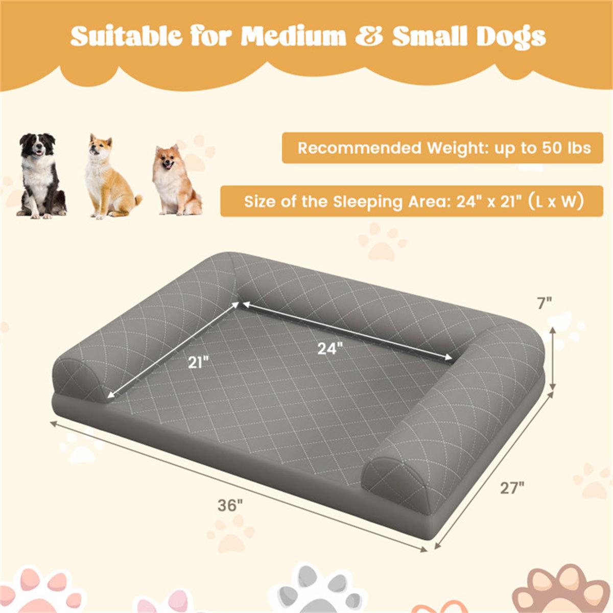 36" Dog Bed,Egg-Foam Dog Crate Bed with 3-Side Bolster and Removable Washable Bed Cover,Grey