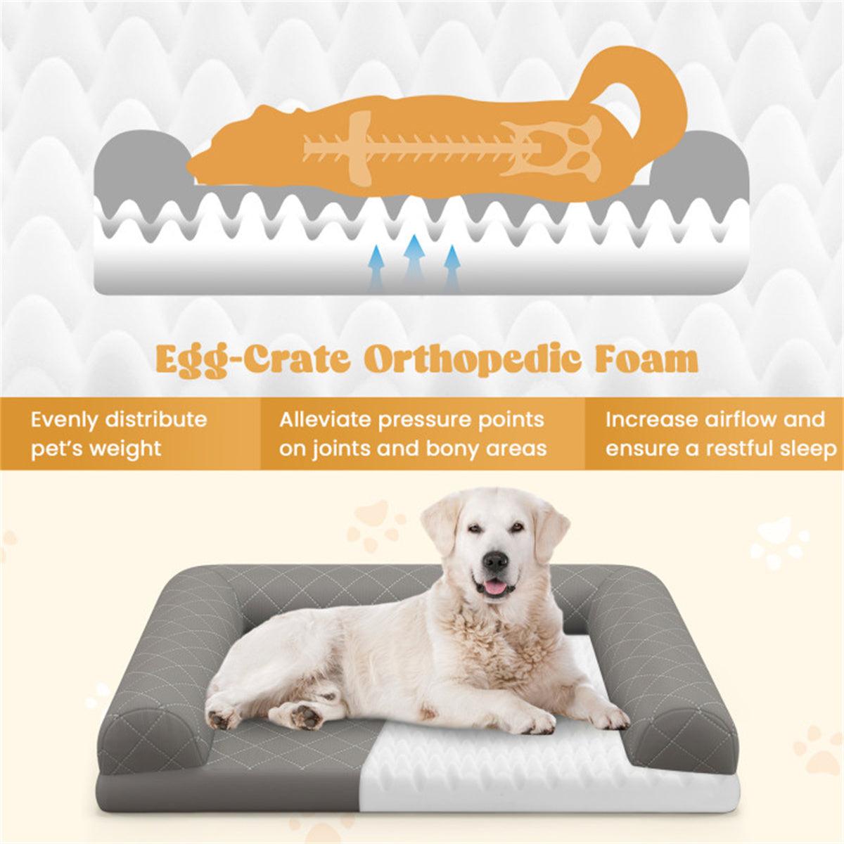 36" Dog Bed,Egg-Foam Dog Crate Bed with 3-Side Bolster and Removable Washable Bed Cover,Grey