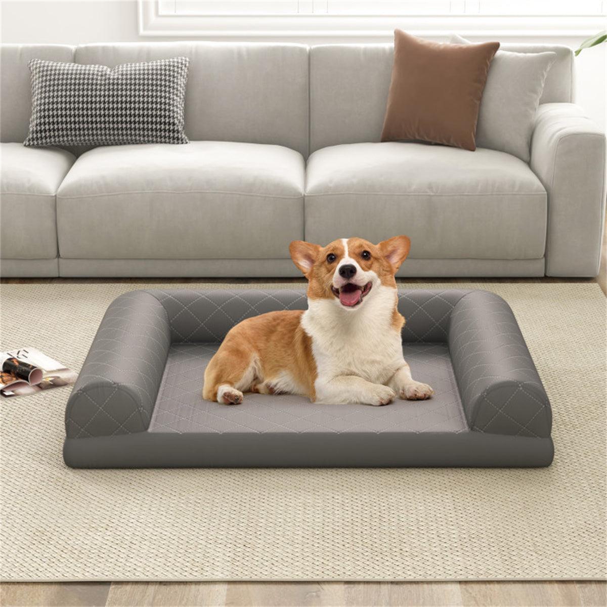 36" Dog Bed,Egg-Foam Dog Crate Bed with 3-Side Bolster and Removable Washable Bed Cover,Grey