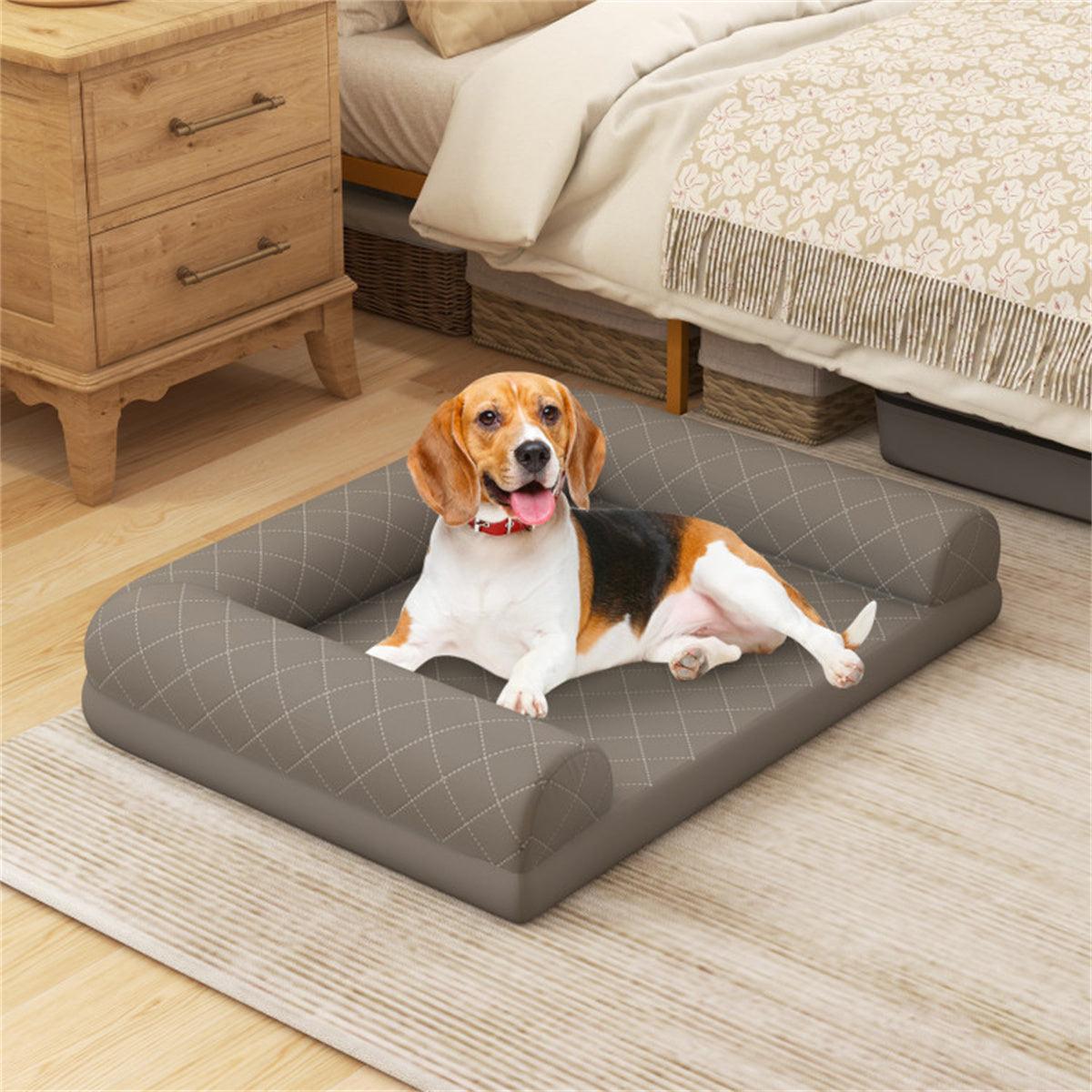 36" Dog Bed,Egg-Foam Dog Crate Bed with 3-Side Bolster and Removable Washable Bed Cover,Grey