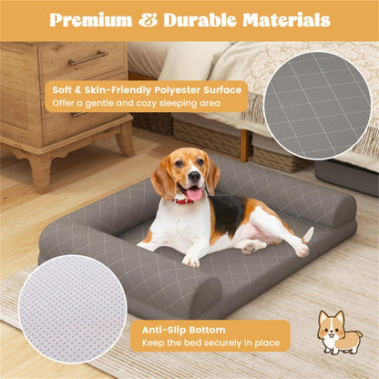 36" Dog Bed,Egg-Foam Dog Crate Bed with 3-Side Bolster and Removable Washable Bed Cover,Grey