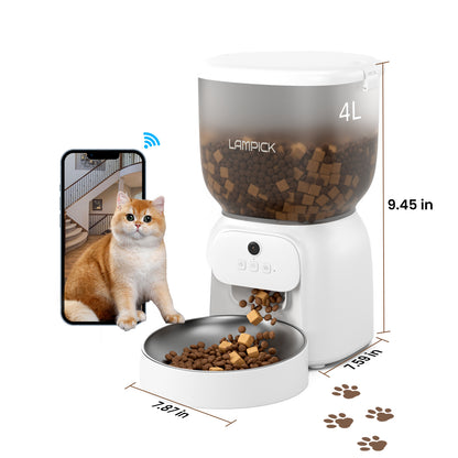 Smart Automatic Cat Feeder with Camera – 1080P HD Video, WiFi Pet Feeder with Stainless Steel Bowls, 2-Way Audio, and App Control