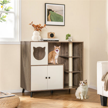 Cat Litter box with Cat scratching post, Cat Apartment, Cat House