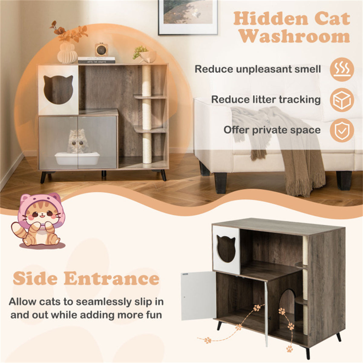 Cat Litter box with Cat scratching post, Cat Apartment, Cat House