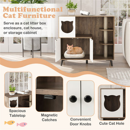 Cat Litter box with Cat scratching post, Cat Apartment, Cat House