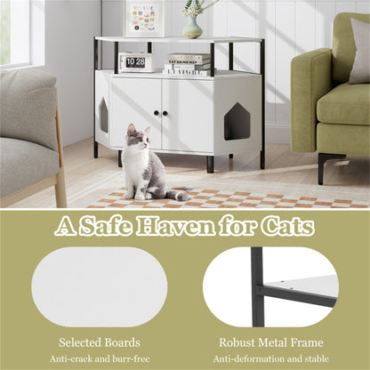 Modern White Litter Box Enclosure - Polygonal Cat House & Stylish Cat Furniture for Living Room Cabinet Use