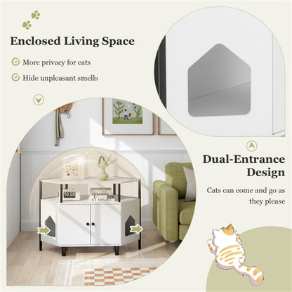 Modern White Litter Box Enclosure - Polygonal Cat House & Stylish Cat Furniture for Living Room Cabinet Use