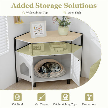 Modern White Litter Box Enclosure - Polygonal Cat House & Stylish Cat Furniture for Living Room Cabinet Use