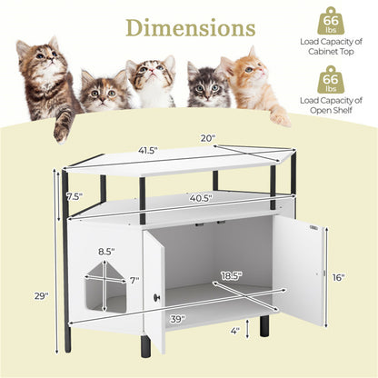 Modern White Litter Box Enclosure - Polygonal Cat House & Stylish Cat Furniture for Living Room Cabinet Use