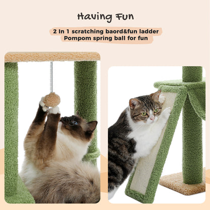 Cactus Cat Tree - Adjustable Floor-to-Ceiling Cat Tower (85-112 Inches) with 7 Tiers, Cozy Hammocks, and Climbing Activity Center