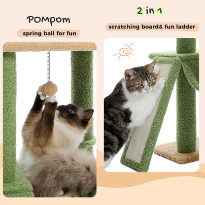 Cactus Cat Tree - Adjustable Floor-to-Ceiling Cat Tower (85-112 Inches) with 7 Tiers, Cozy Hammocks, and Climbing Activity Center