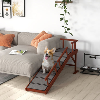 Adjustable Wooden Pet Ramp with Safety Guardrails. 59.8"L