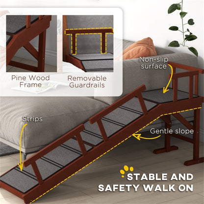 Adjustable Wooden Pet Ramp with Safety Guardrails. 59.8"L