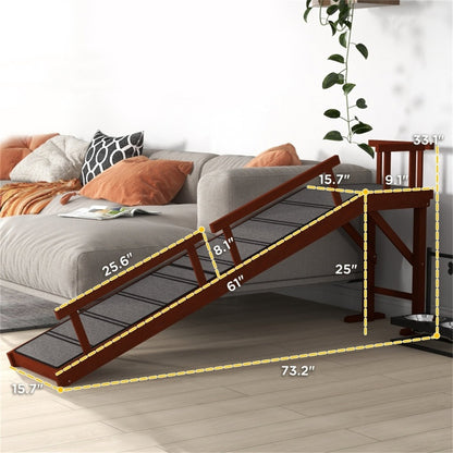 Adjustable Wooden Pet Ramp with Safety Guardrails. 73.2"L