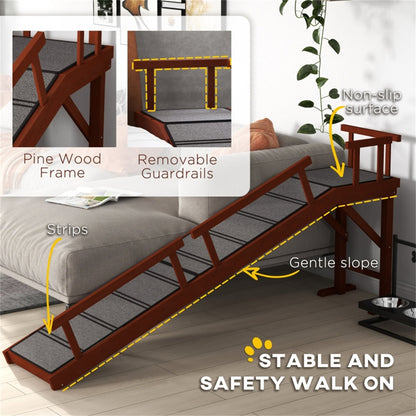 Adjustable Wooden Pet Ramp with Safety Guardrails. 73.2"L