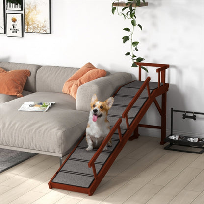 Adjustable Wooden Pet Ramp with Safety Guardrails. 73.2"L