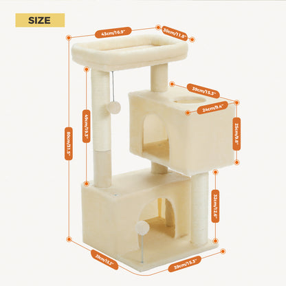 31.5" Cat Tower with Dual Spacious Condos for Kittens and Medium Cats