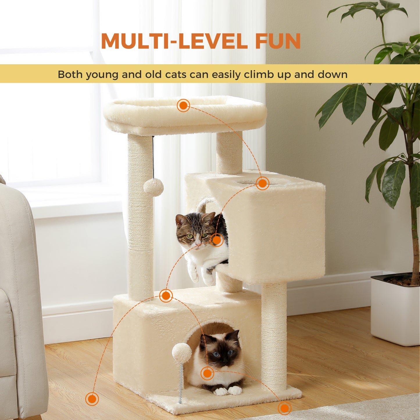 31.5" Cat Tower with Dual Spacious Condos for Kittens and Medium Cats