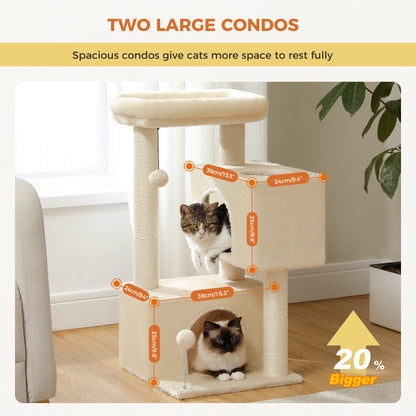 31.5" Cat Tower with Dual Spacious Condos for Kittens and Medium Cats