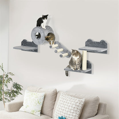 Wall-Mounted Cat Shelf Set with Condo, Scratching Posts, and Climbing Platforms