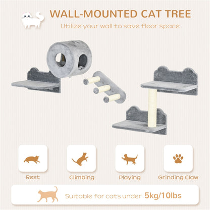 Wall-Mounted Cat Shelf Set with Condo, Scratching Posts, and Climbing Platforms