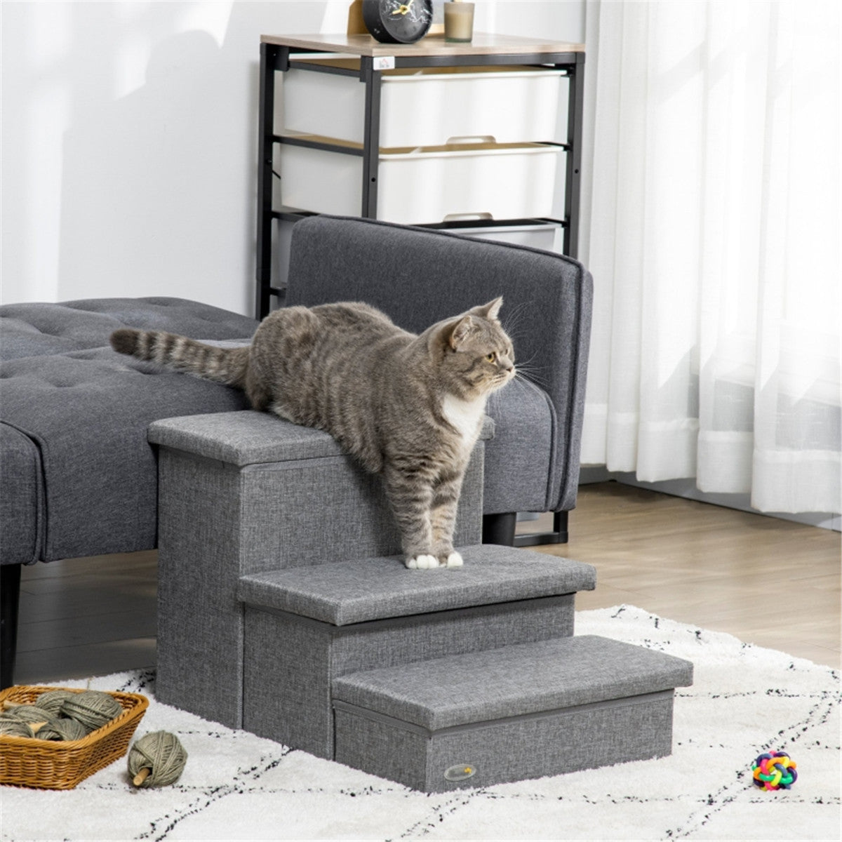 Pet Stairs & Cat Climbing Tower – Storage-Enabled Steps for Easy Access to Beds and Sofas