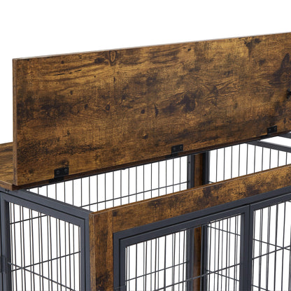 Furniture Style Dog Crate Side Table on Wheels with Double Doors and Lift Top. Rustic Brown, 31.50'' W x 22.05'' D x 25'' H. - Adalonia