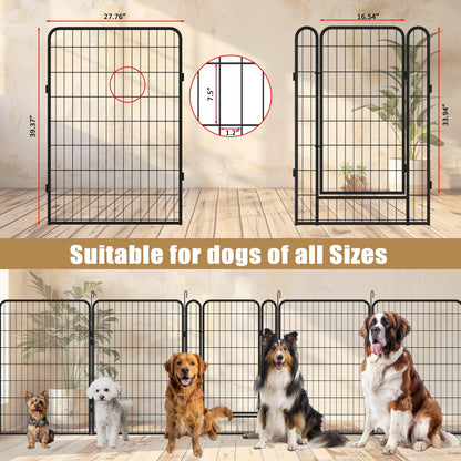 16 Panels Heavy Duty Metal Playpen with 2 doors, 39.37"H Dog Fence Pet Exercise Pen for Outdoor