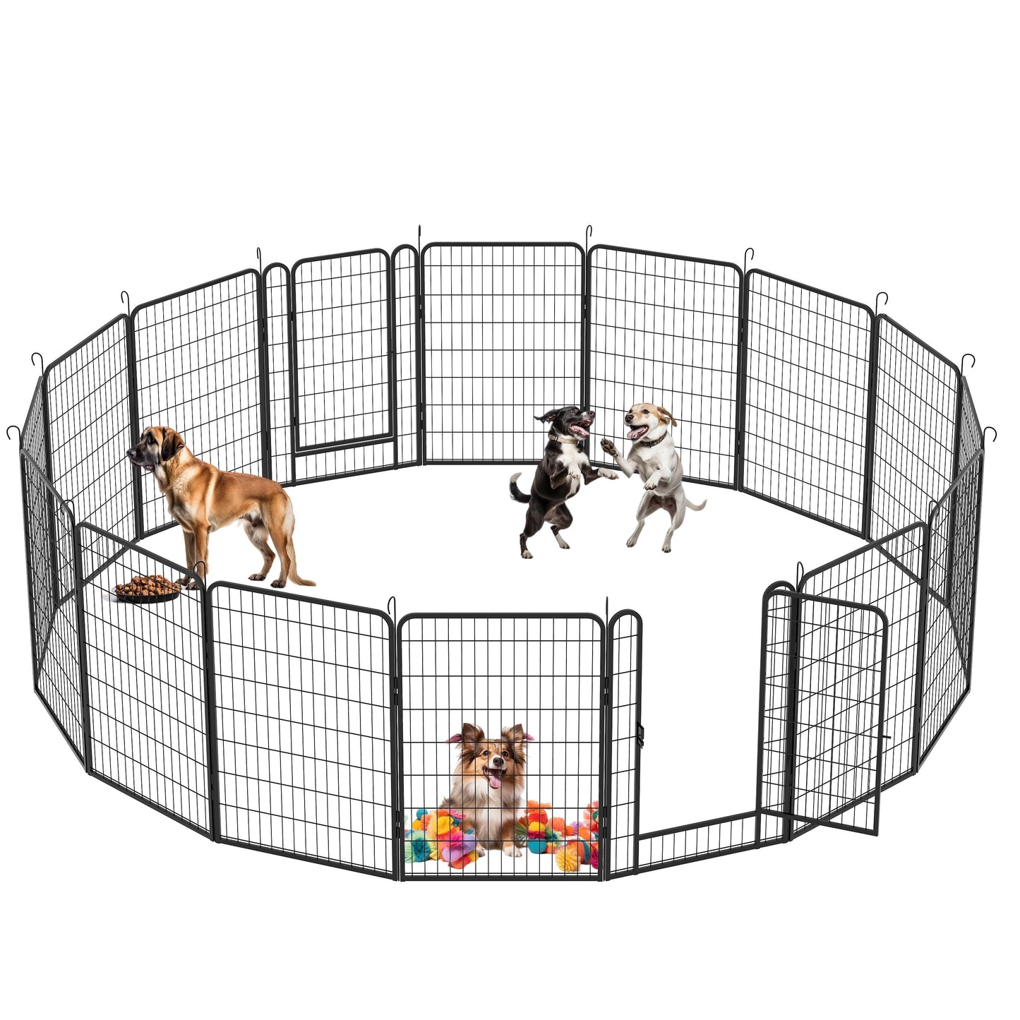 16 Panels Heavy Duty Metal Playpen with 2 doors, 39.37"H Dog Fence Pet Exercise Pen for Outdoor