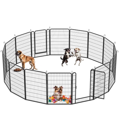 16 Panels Heavy Duty Metal Playpen with 2 doors, 39.37"H Dog Fence Pet Exercise Pen for Outdoor