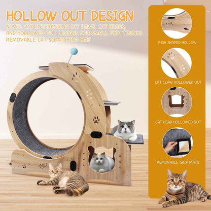 6-in-1 Cat Exercise Wheel – Upgraded Silent Cat Running Wheel for Indoor Cats, Large Cat Treadmill and Walking Wheel, Multi-Functional Cat Furniture & Toy