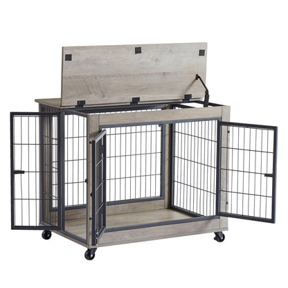 Furniture Dog Cage Crate with Double Doors on Casters. Grey, 31.50'' W x 22.05'' D x 24.8'' H. - Adalonia