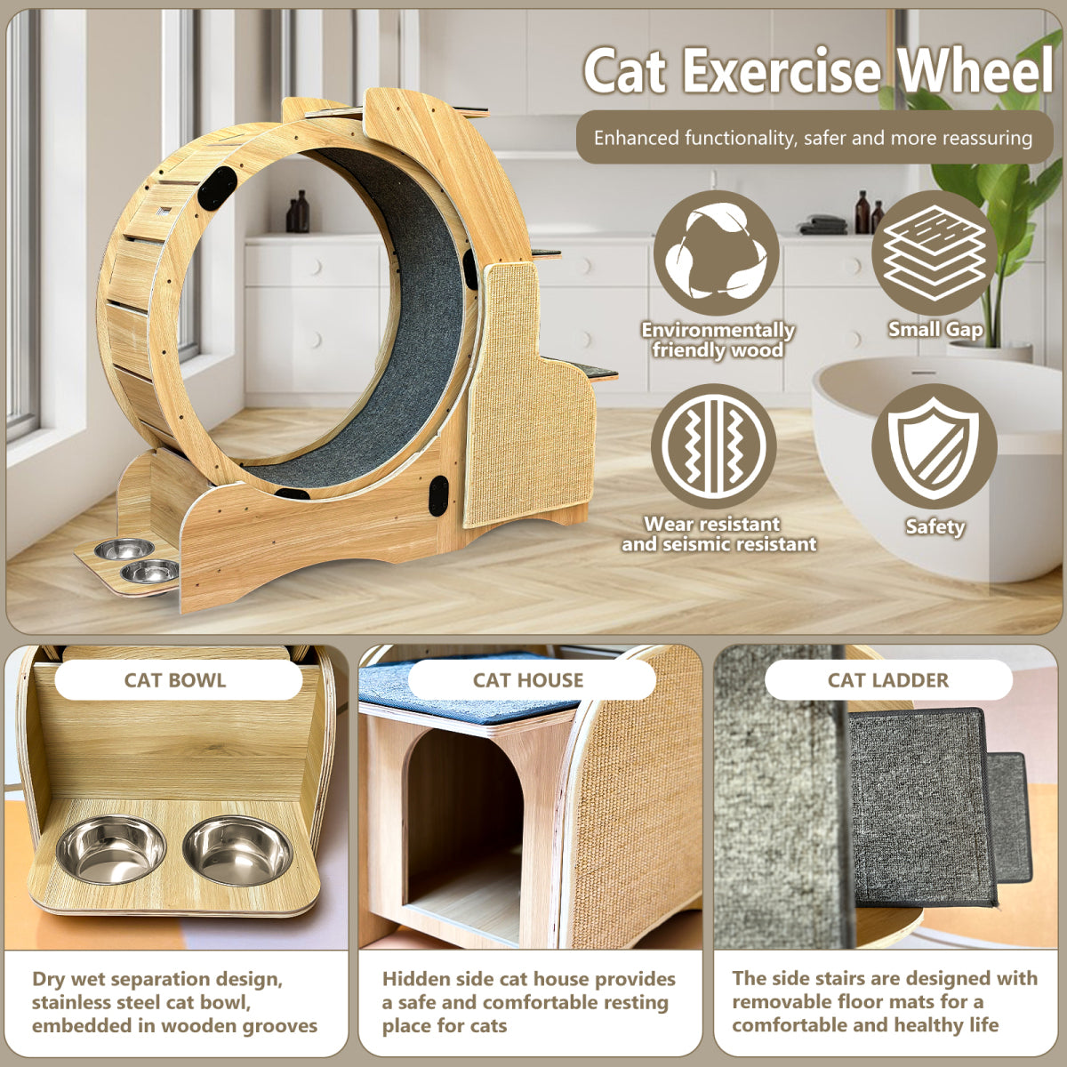 Cat Running Wheel with Multifunctional Design – Scratching Board, Climbing Ladder & More