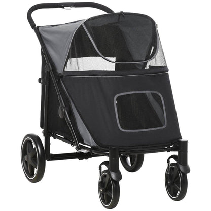 Large Dog Stroller – Foldable Pet Carrier with Shock Absorbers & Safety Leashes