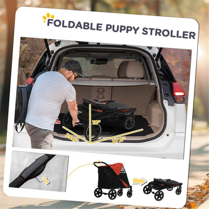 Large Dog Stroller – Foldable Pet Carrier with Shock Absorbers & Safety Leashes