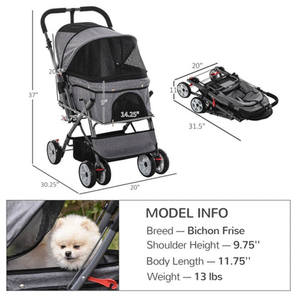 Foldable Dog Stroller – Lightweight, Comfortable & Secure for Small Pets