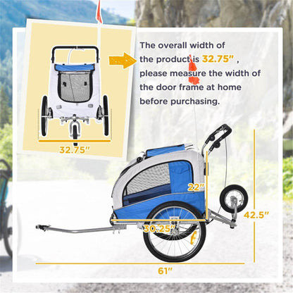 2-in-1 Dog Stroller & Bike Trailer – Foldable, Durable & Comfortable for Medium Pets (Blue & White)