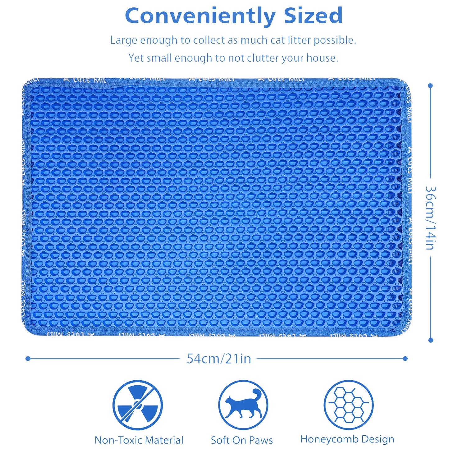 Cat Litter Mat, Kitty Litter Trapping Mat, Double Layer Mats with MiLi Shape Scratching design, Urine Waterproof, Easy Clean, Scatter Control  21" x 14"  Blue