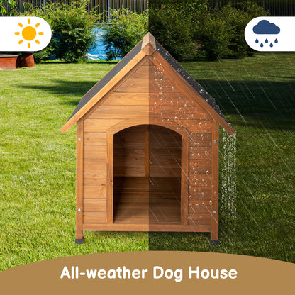 Waterproof Outdoor Dog House – Wooden Puppy Shelter with Elevated Floor & Asphalt Roof