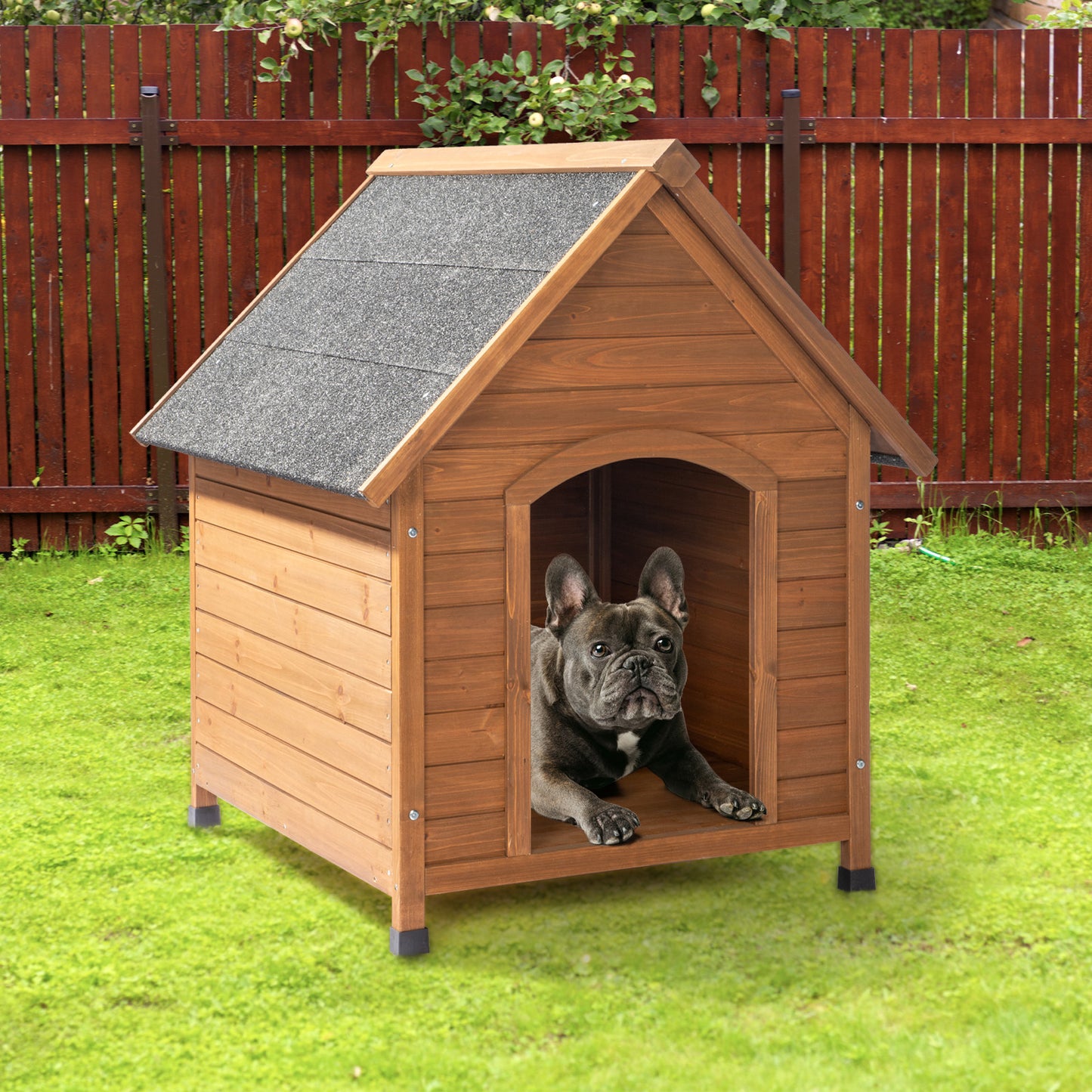 Waterproof Outdoor Dog House – Wooden Puppy Shelter with Elevated Floor & Asphalt Roof