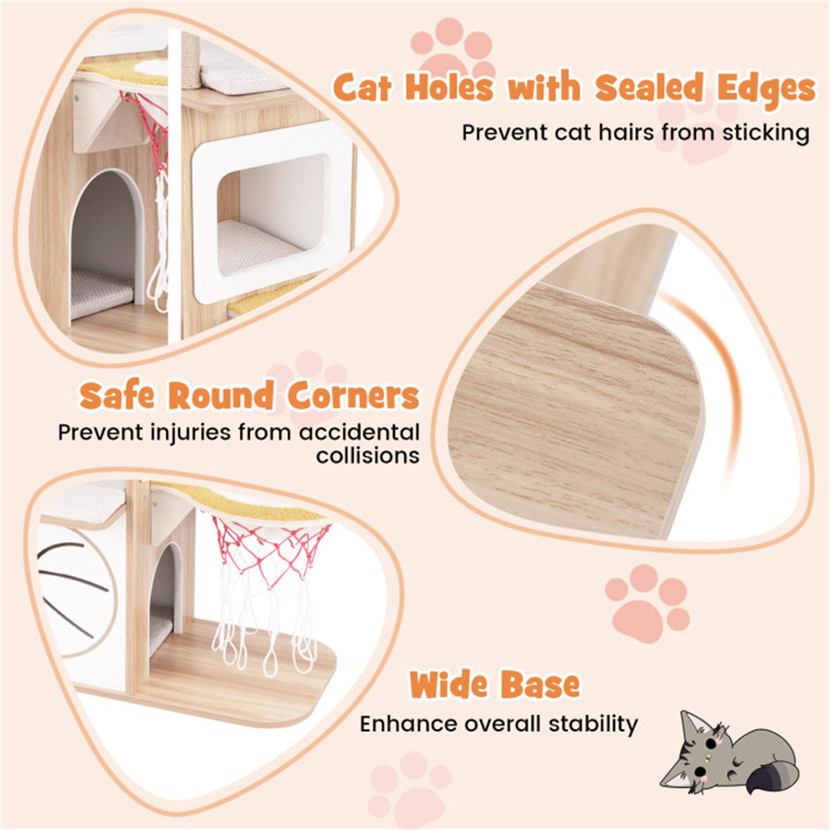 47-Inch Wooden Sports-Themed Cat Condo with Hammock & Scratching Posts