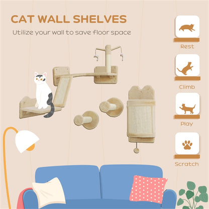 Wall-Mounted Cat Shelf Set with Scratching Posts and Platforms