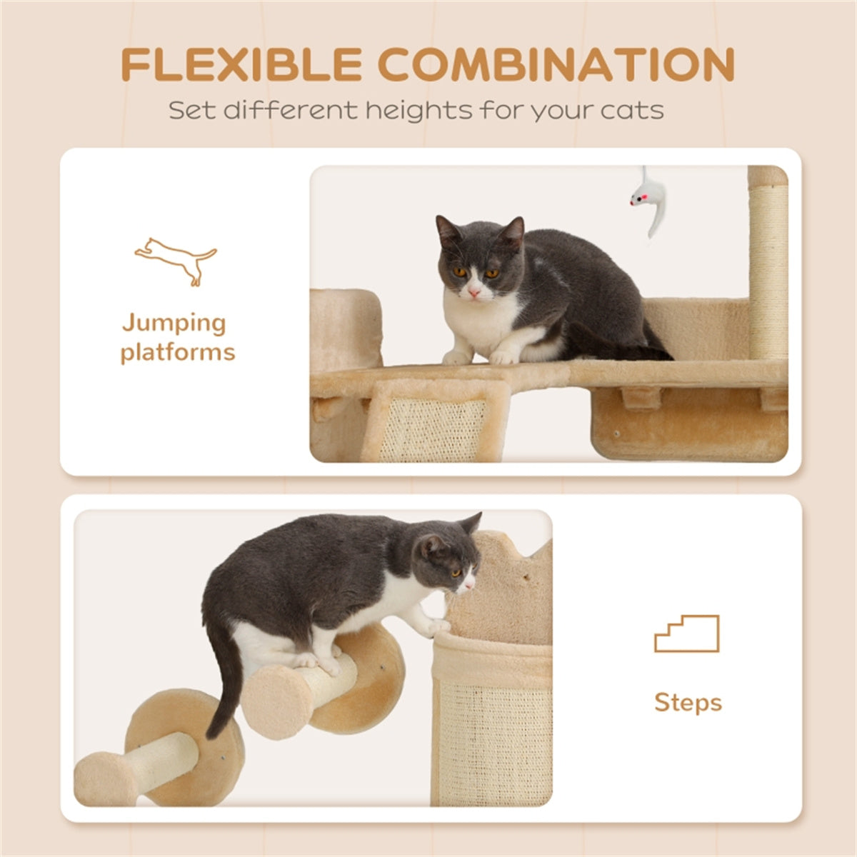 Wall-Mounted Cat Shelf Set with Scratching Posts and Platforms