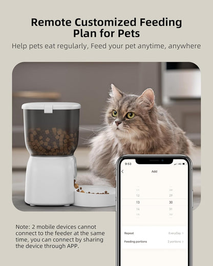 Smart WiFi Automatic Cat Feeder – App-Controlled Pet Food Dispenser, 4L Capacity, 15 Portions Per Meal, 10 Meals Daily, Dual Power Supply for Cats & Dogs