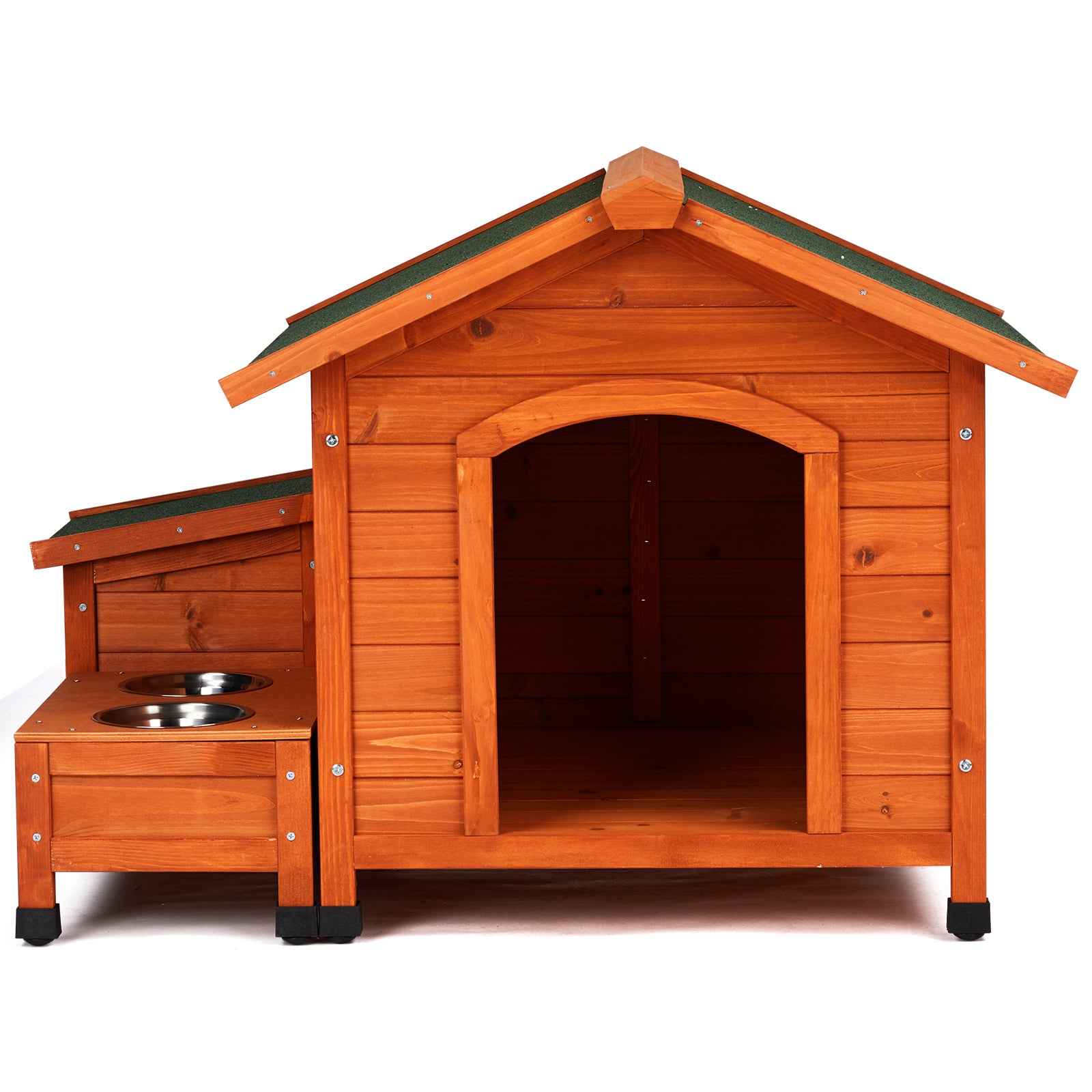 Outdoor & Indoor Wooden Dog House with Food Bowl & Storage Bucket, 32" x 34.5" x 29.5"