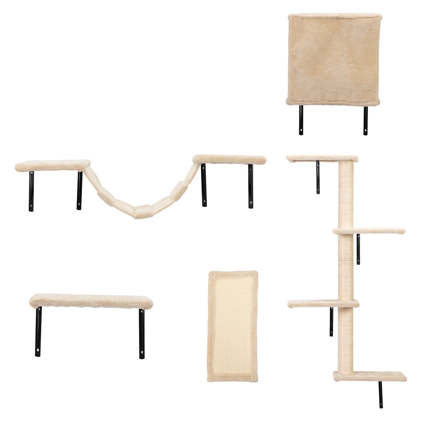 5 Pcs Wall Mounted Cat Climber Set, Floating Cat Shelves and Perches, Cat Activity Tree with Scratching Posts